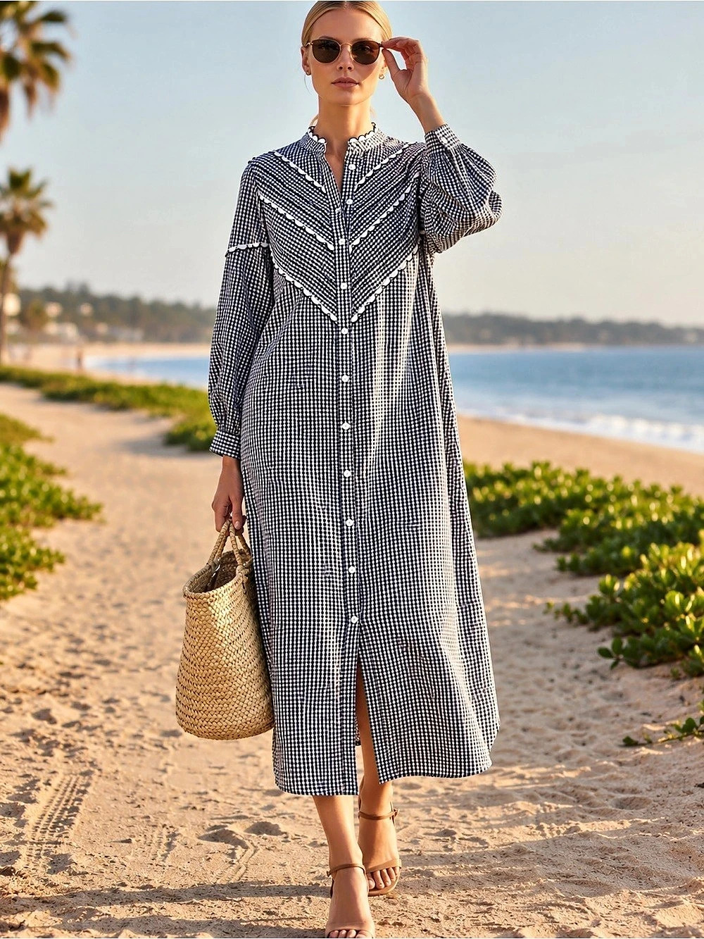 Tuckernuck Pomander Place Navy Gingham Jolene Dress – Size L